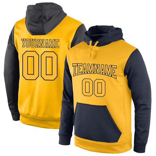 Custom Stitched Gold Gold-Black Sports Pullover Sweatshirt Hoodie - Main View