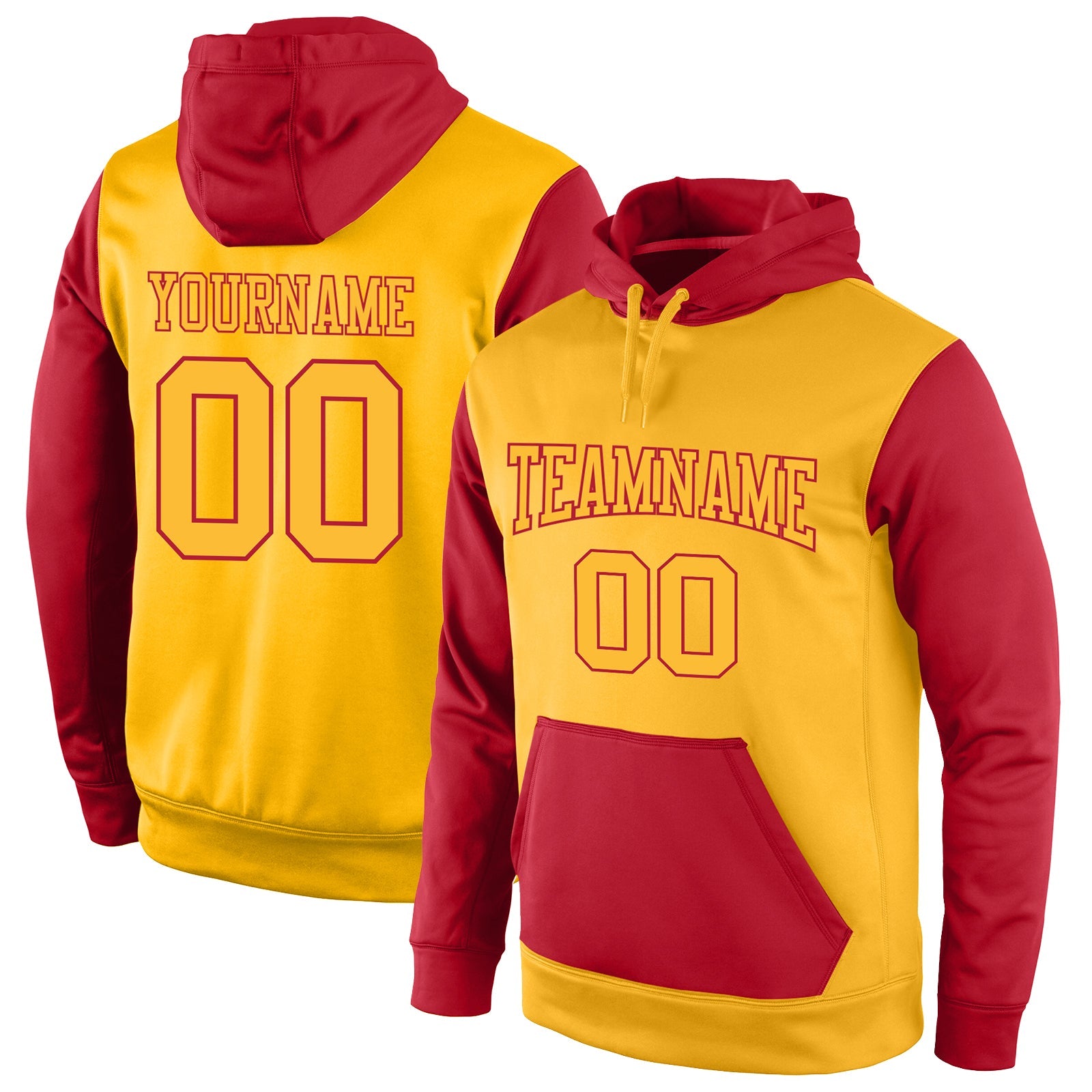 Custom Stitched Gold Gold-Red Sports Pullover Sweatshirt Hoodie - Main View