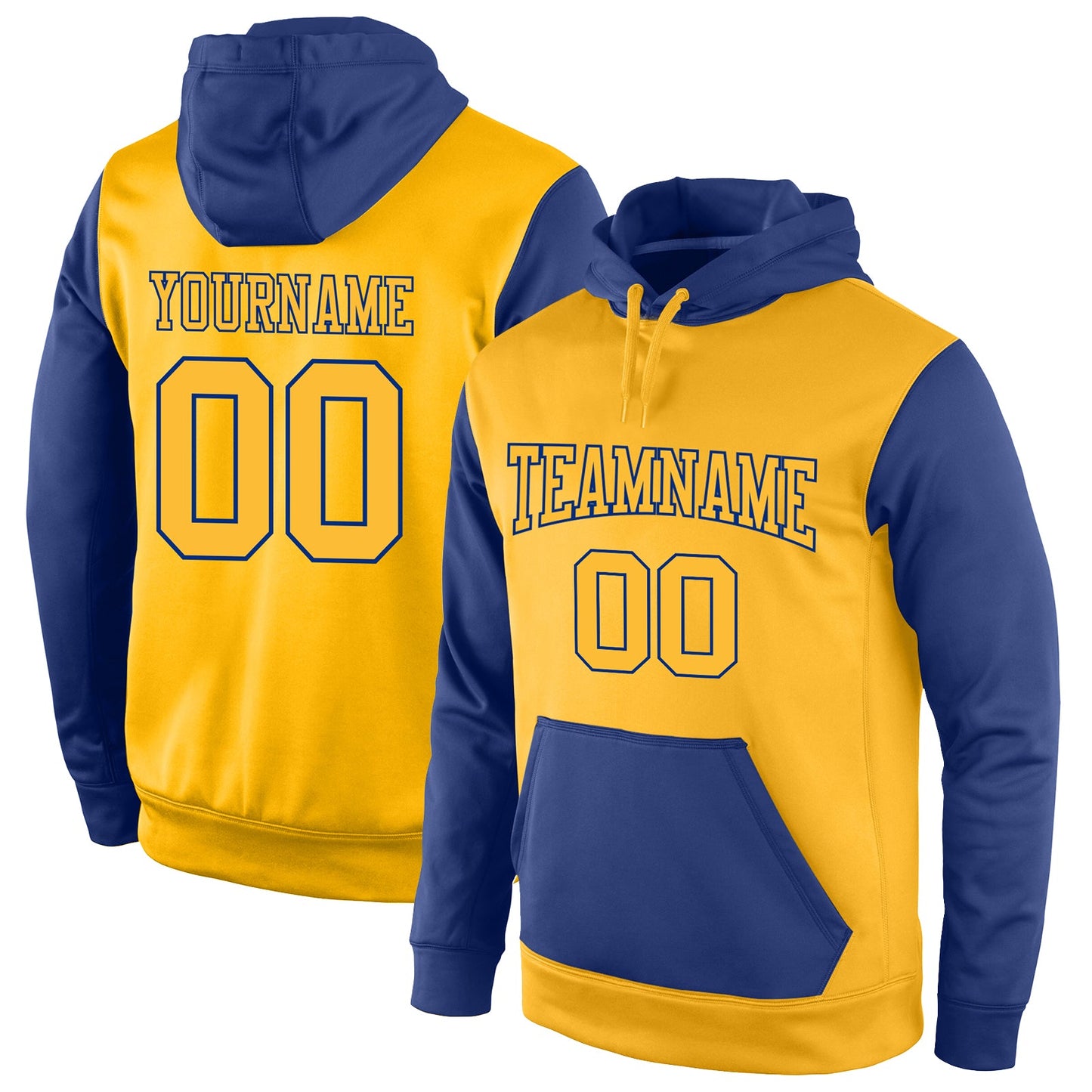Custom Stitched Gold Gold-Royal Sports Pullover Sweatshirt Hoodie - Main View