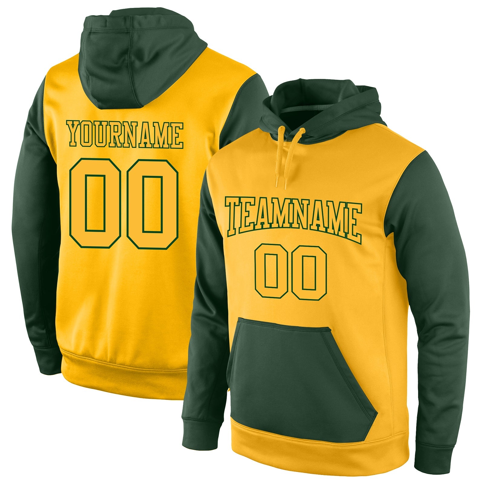 Custom Stitched Gold Gold-Green Sports Pullover Sweatshirt Hoodie - Main View