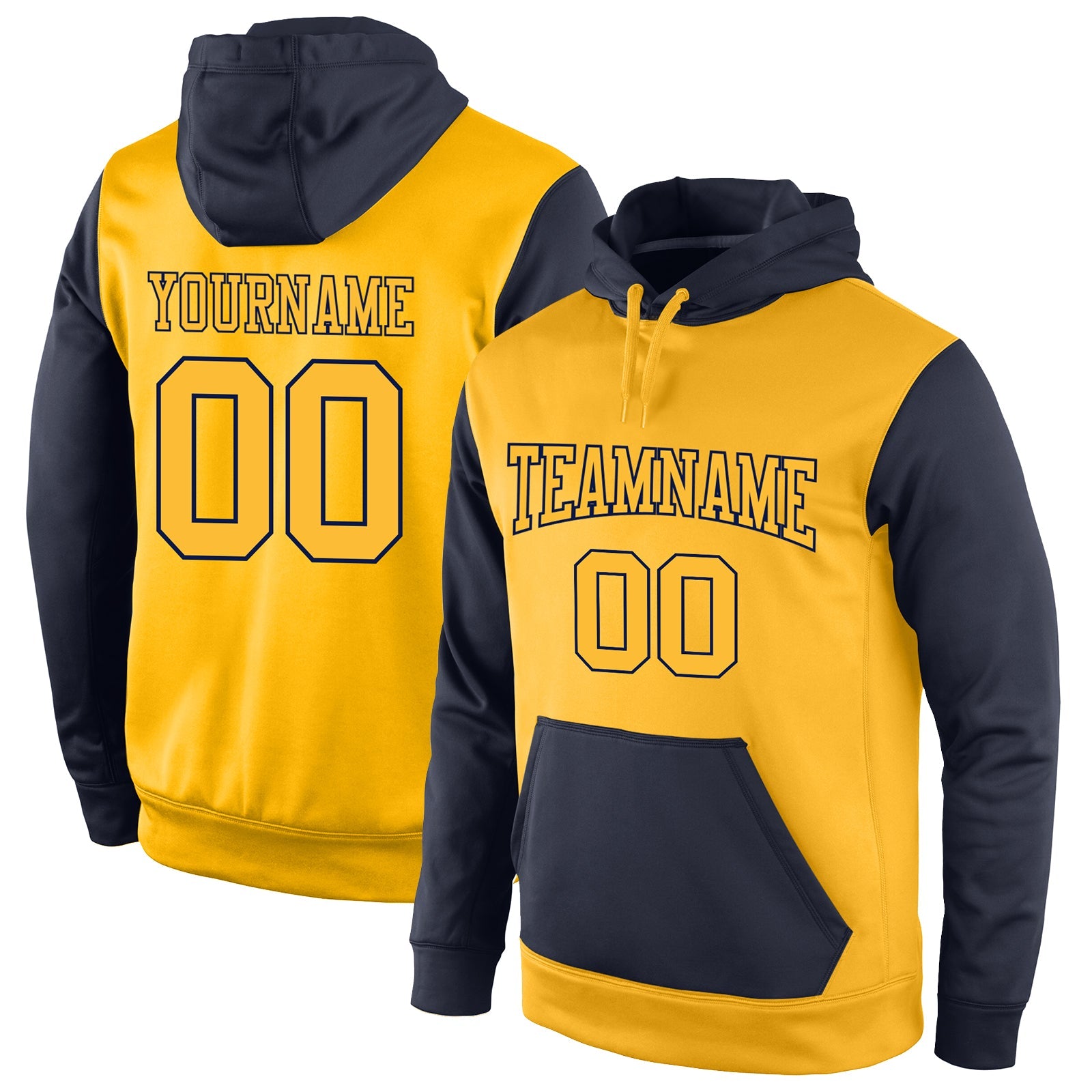 Custom Stitched Gold Gold-Navy Sports Pullover Sweatshirt Hoodie - Main View