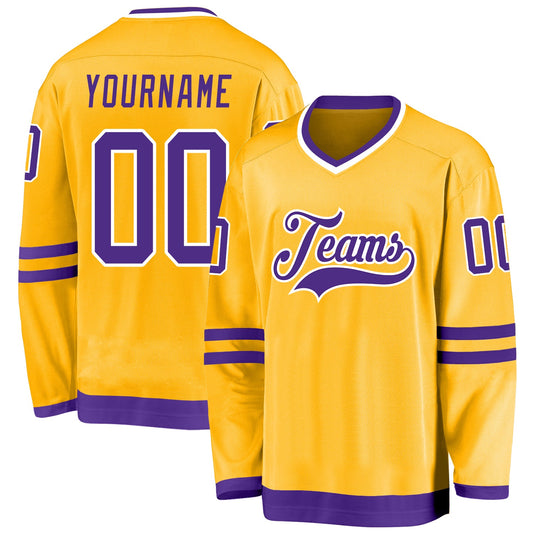 Custom Gold Purple-White Hockey Jersey - Main View