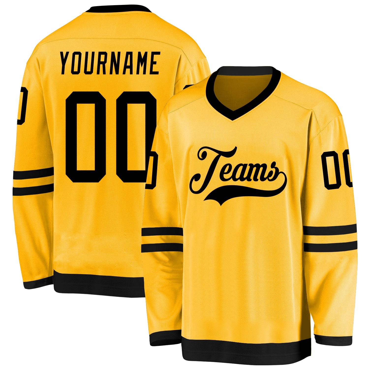 Custom Gold Black Hockey Jersey - Main View