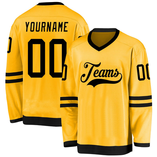 Custom Gold Black Hockey Jersey - Main View