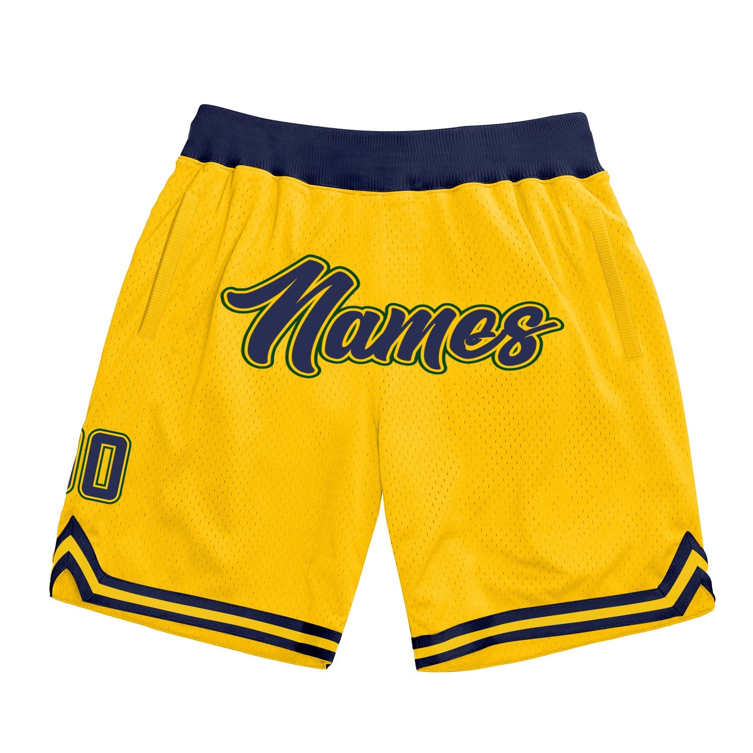 Custom Gold Navy-Hunter Green Authentic Throwback Basketball Shorts - Main View