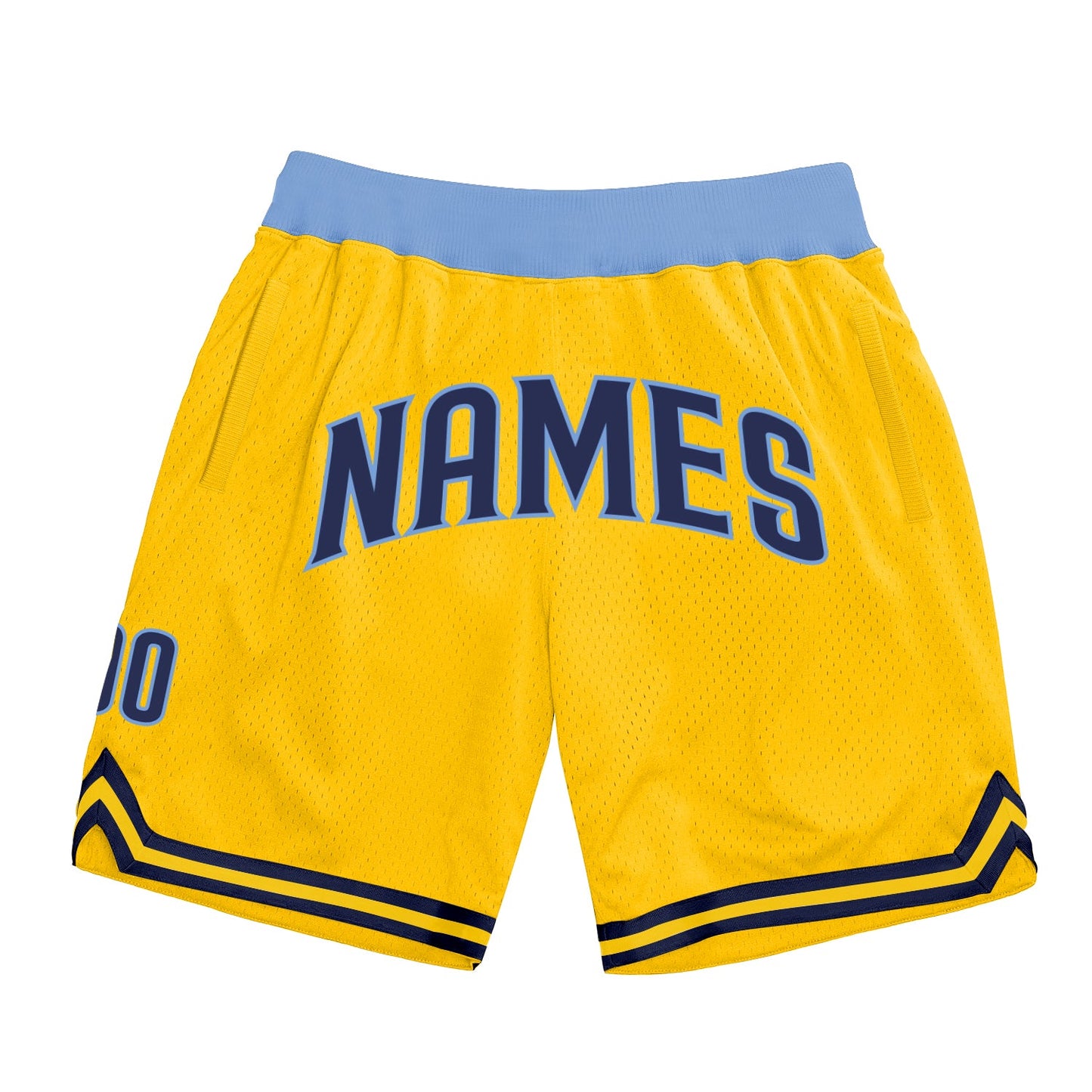 Custom Gold Navy-Light Blue Authentic Throwback Basketball Shorts - Main View