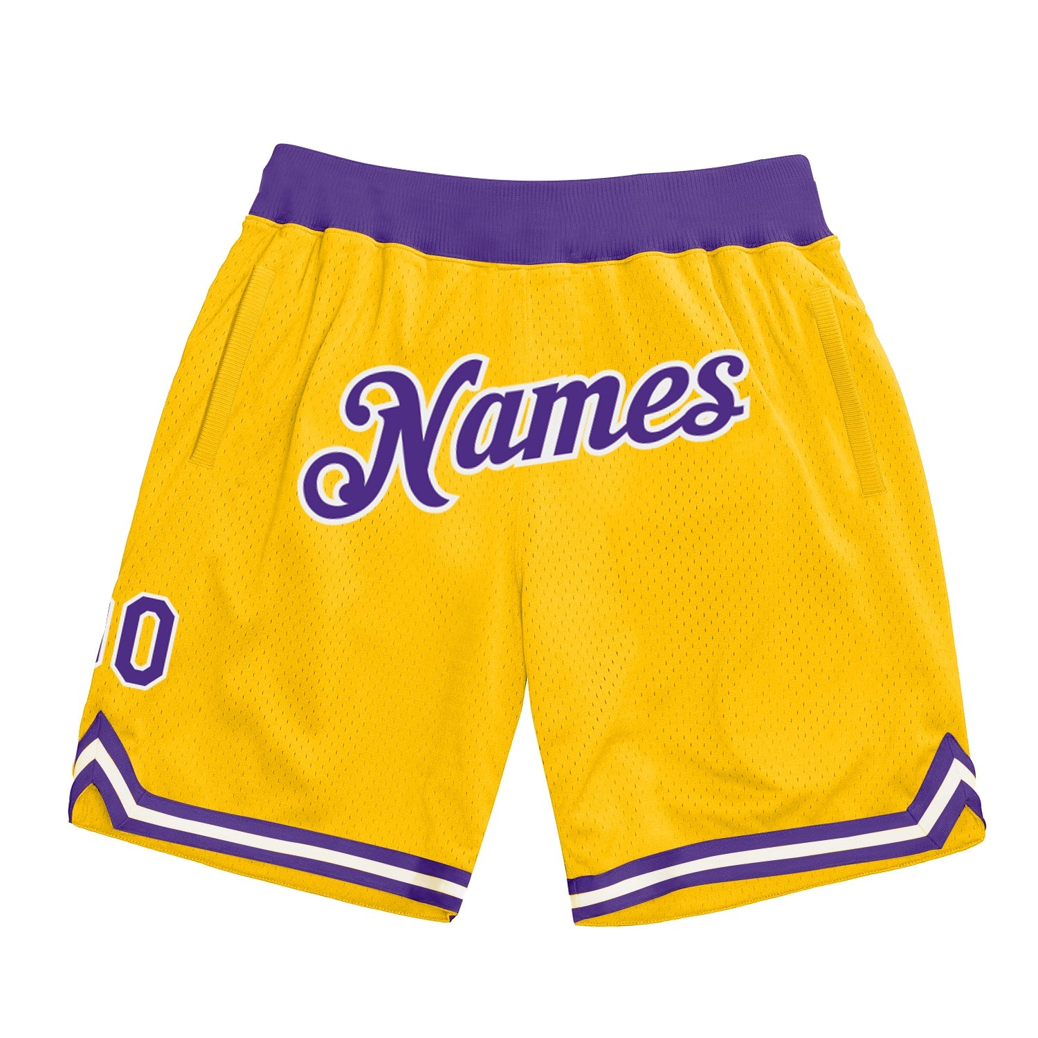 Custom Gold Purple-White Authentic Throwback Basketball Shorts - Main View