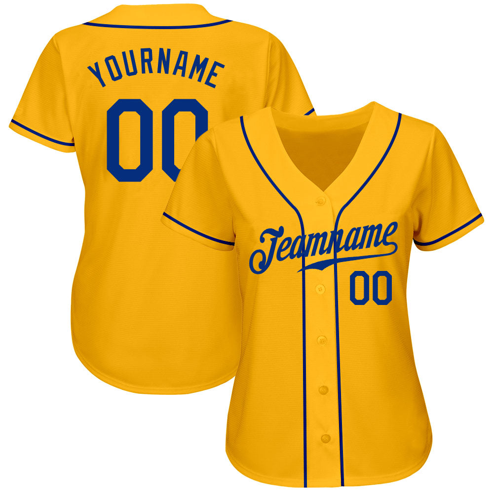 Custom Gold Royal Authentic Baseball Jersey view 2