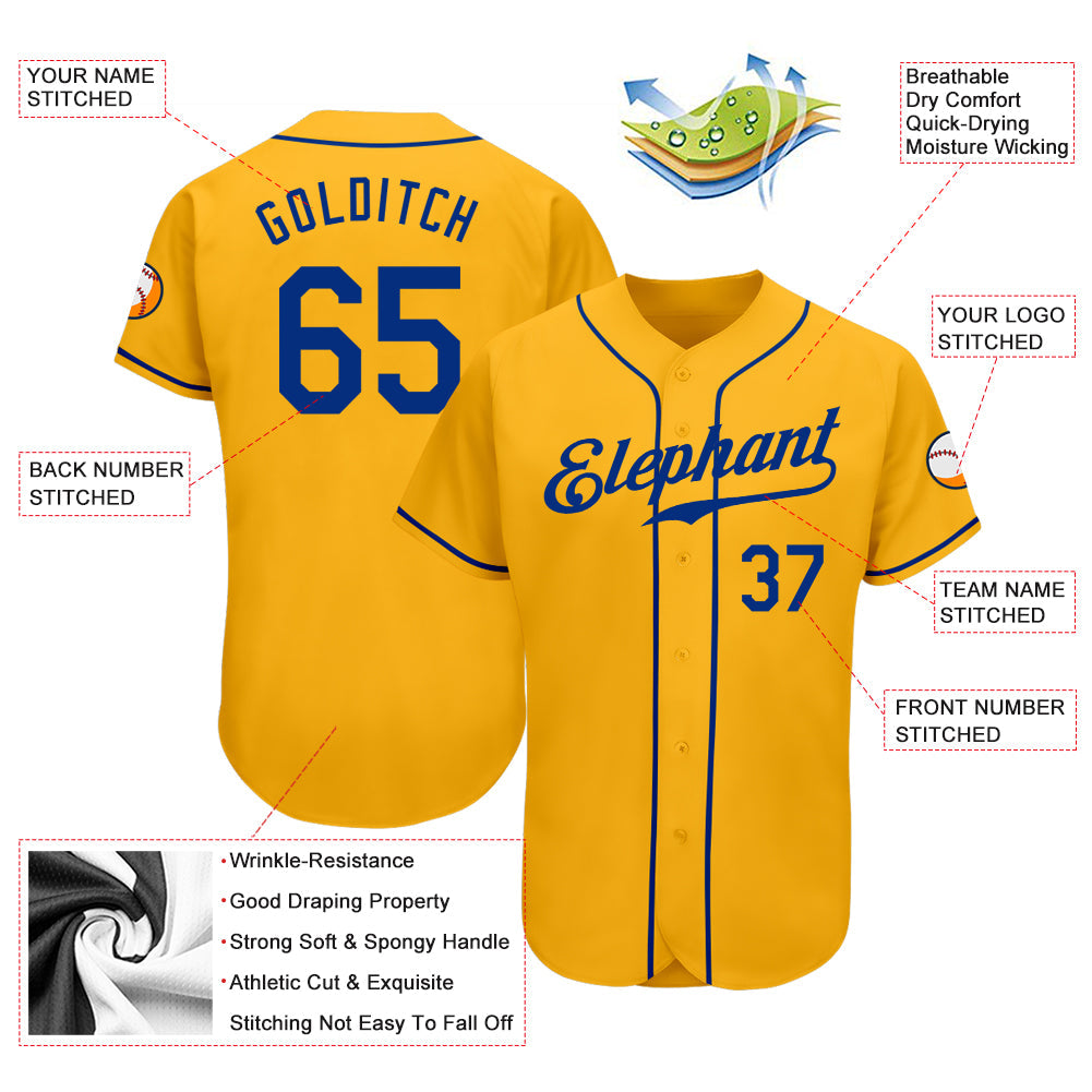 Custom Gold Royal Authentic Baseball Jersey view 3