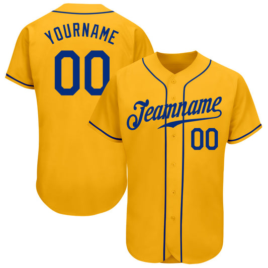 Custom Gold Royal Authentic Baseball Jersey - Main View