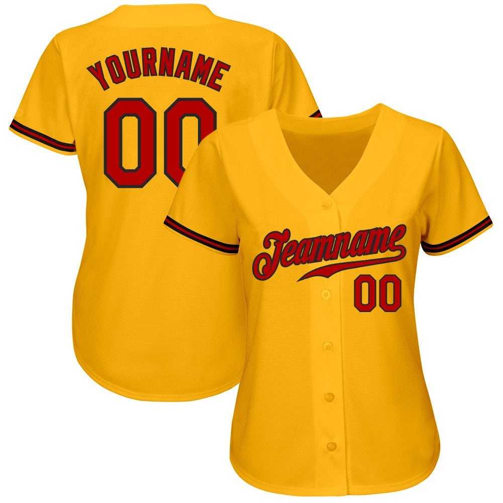 Custom Gold Red-Black Authentic Baseball Jersey view 2