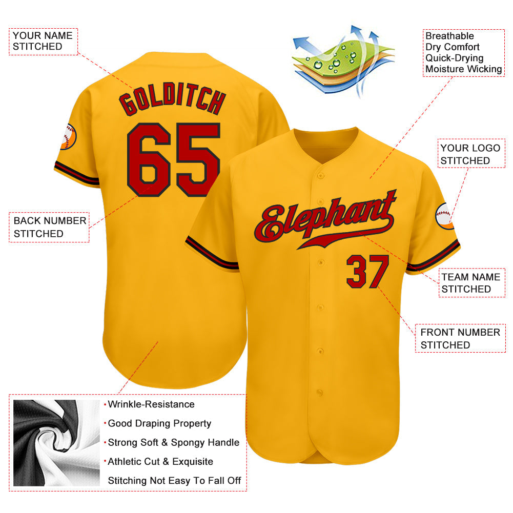 Custom Gold Red-Black Authentic Baseball Jersey view 3