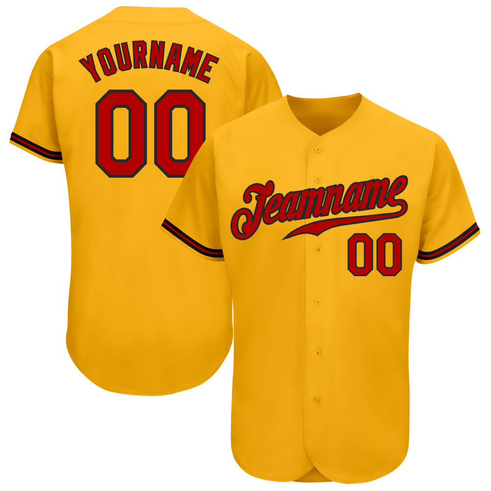 Custom Gold Red-Black Authentic Baseball Jersey - Main View