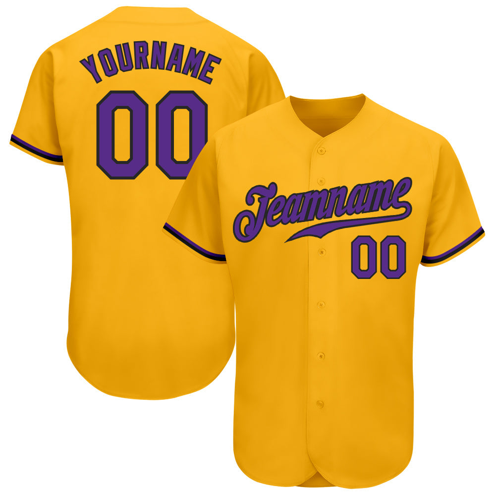 Custom Gold Purple-Black Authentic Baseball Jersey - Main View