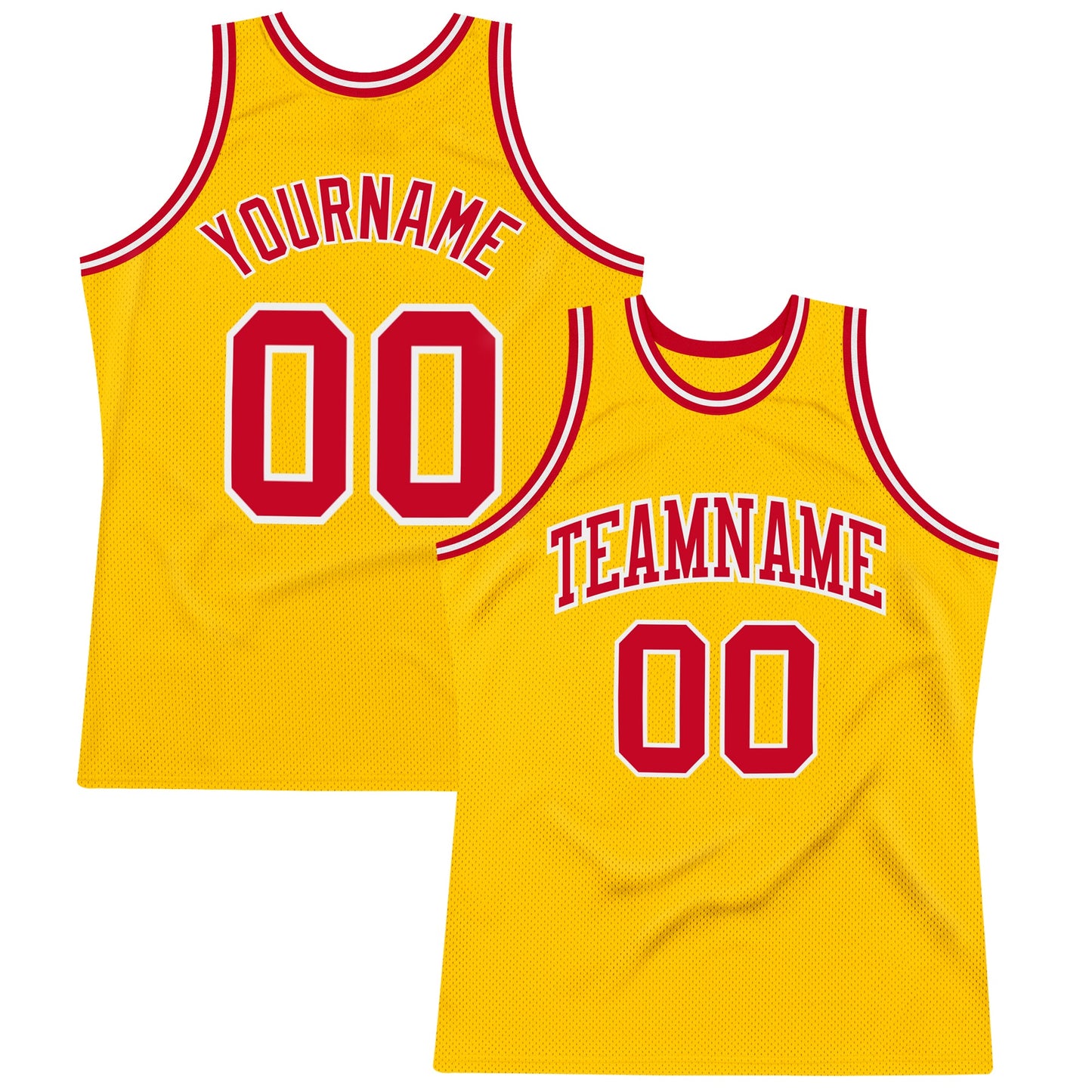 Custom Gold Red-White Authentic Throwback Basketball Jersey - Main View