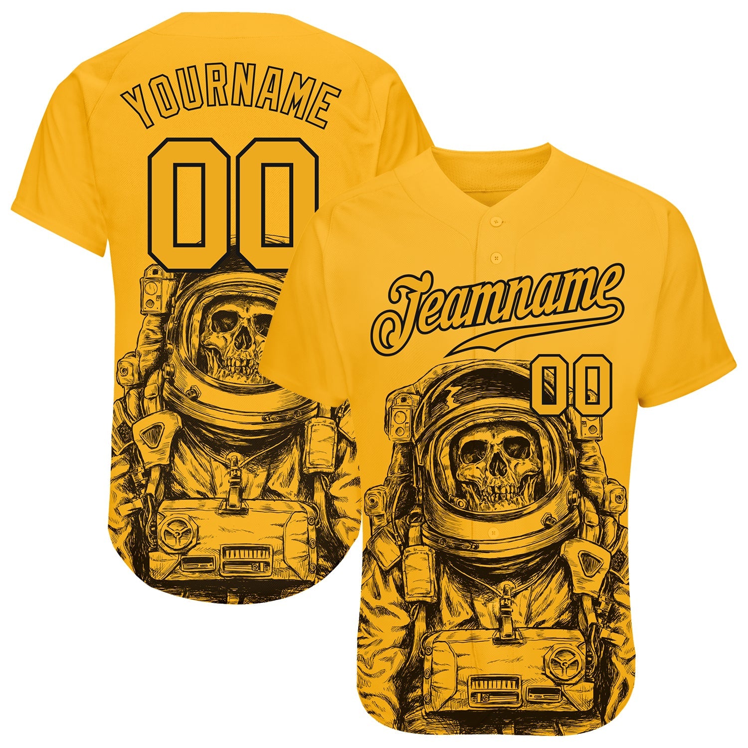 Custom Gold Gold-Black 3D Pattern Design Astronaut Authentic Baseball Jersey - Main View