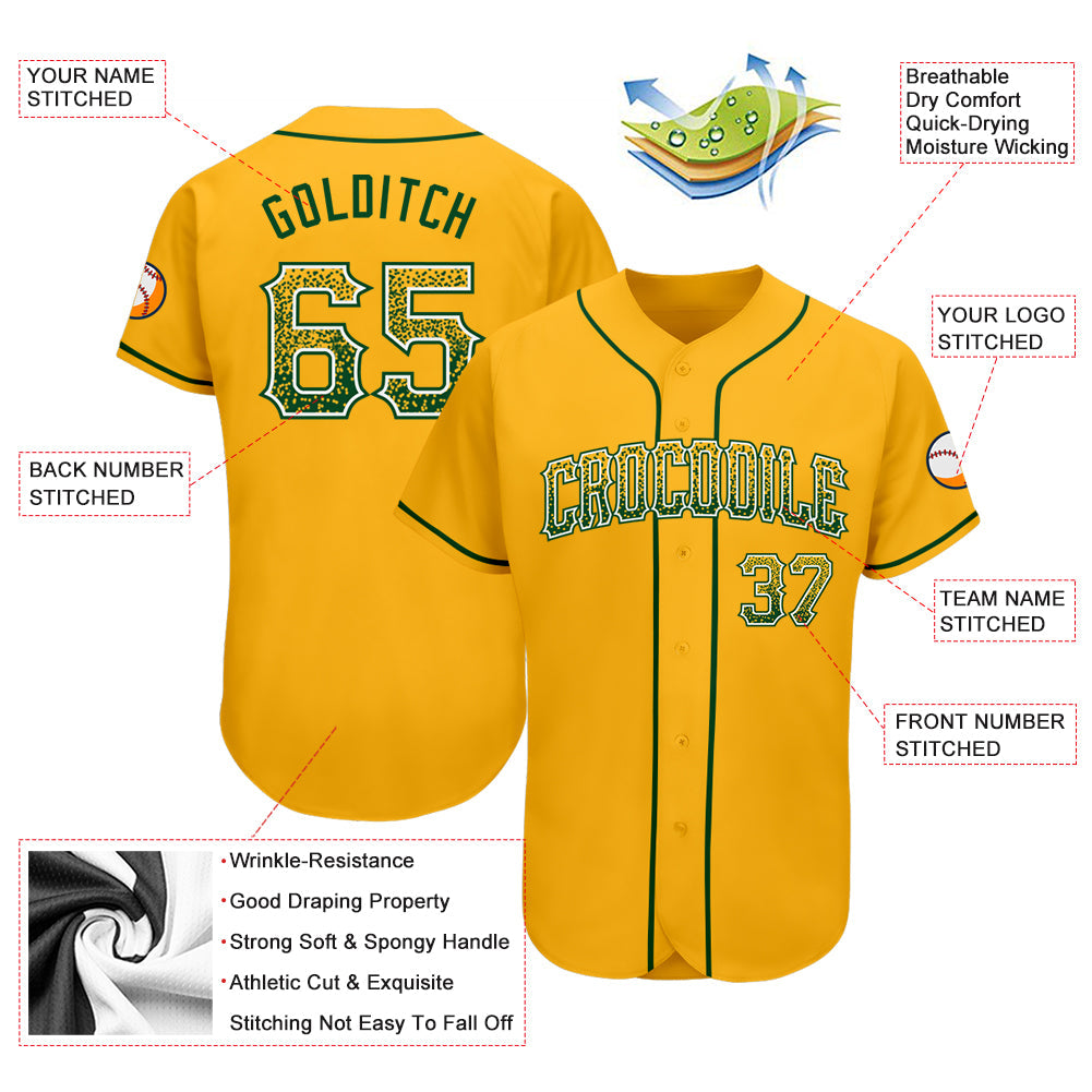 Custom Gold Green-White Authentic Drift Fashion Baseball Jersey view 3