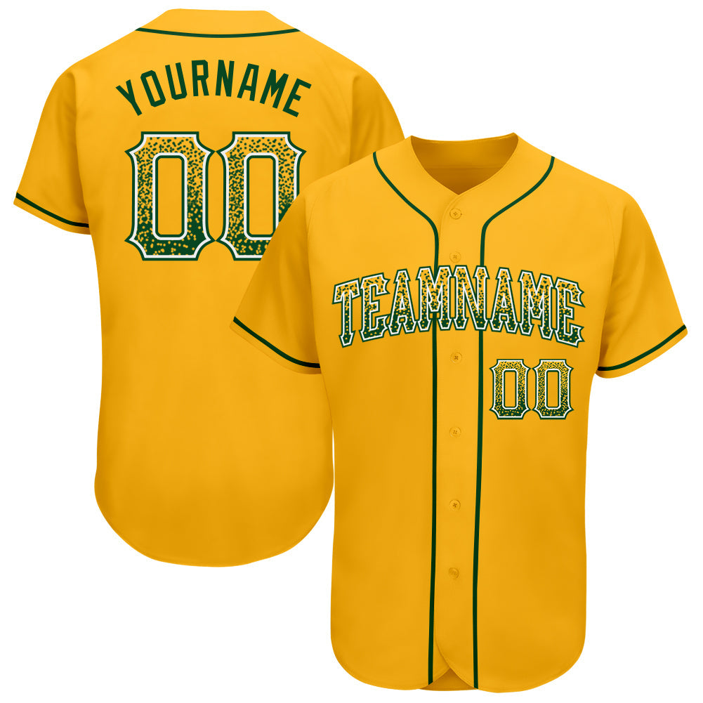 Custom Gold Green-White Authentic Drift Fashion Baseball Jersey - Main View