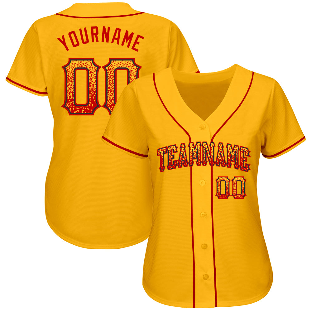 Custom Gold Red-Black Authentic Drift Fashion Baseball Jersey view 2