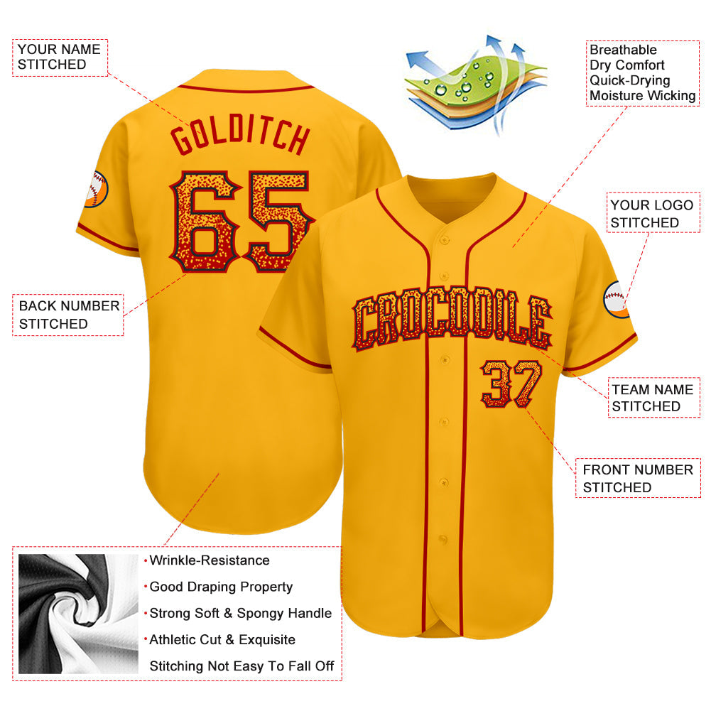 Custom Gold Red-Black Authentic Drift Fashion Baseball Jersey view 3