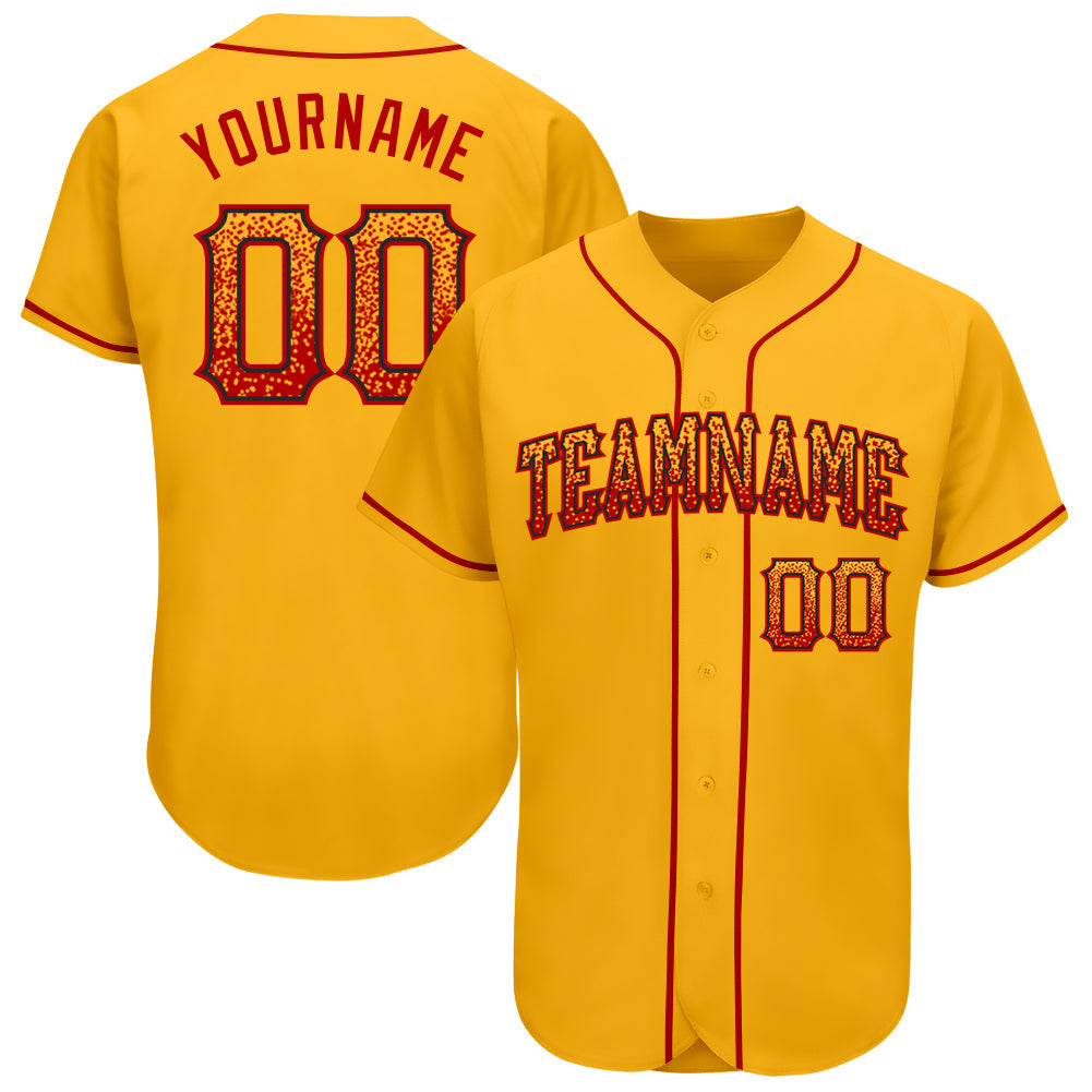 Custom Gold Red-Black Authentic Drift Fashion Baseball Jersey - Main View