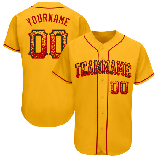 Custom Gold Red-Black Authentic Drift Fashion Baseball Jersey - Main View