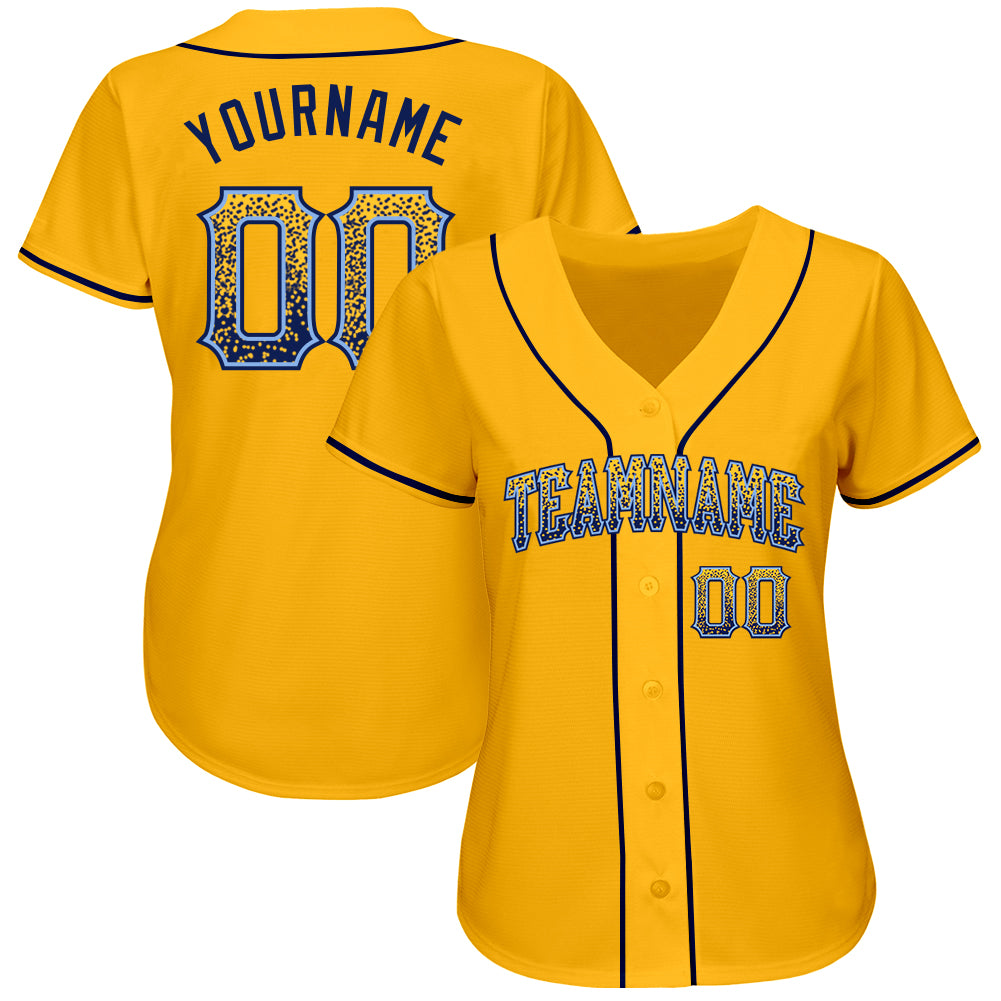 Custom Gold Navy-Light Blue Authentic Drift Fashion Baseball Jersey view 2