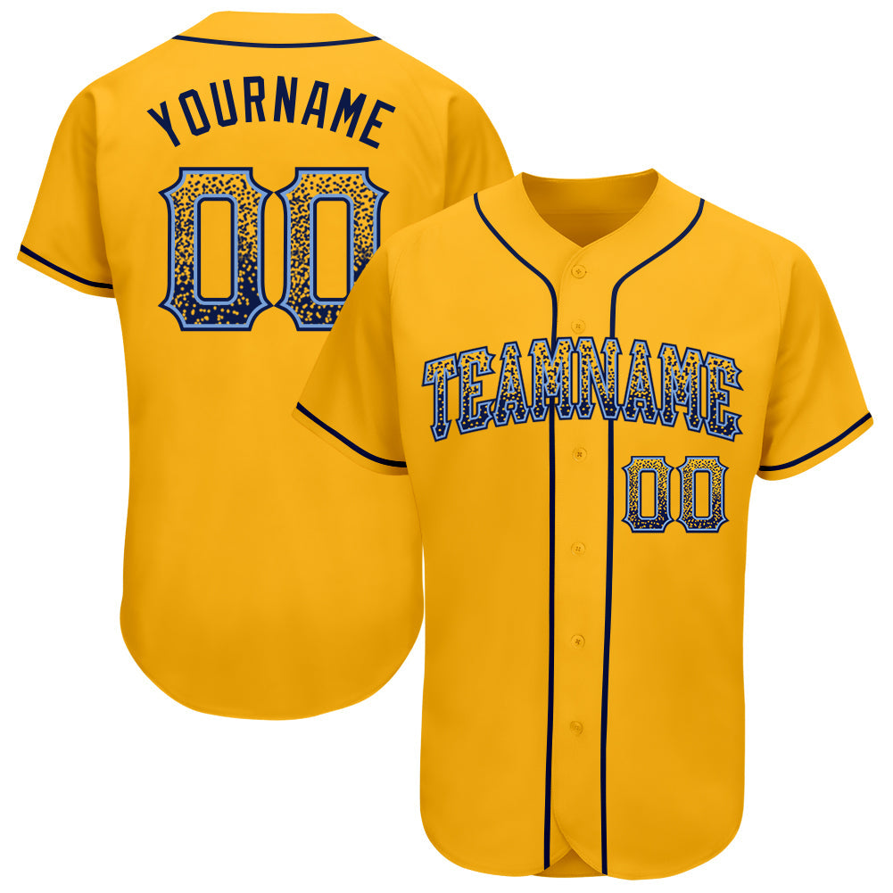 Custom Gold Navy-Light Blue Authentic Drift Fashion Baseball Jersey - Main View