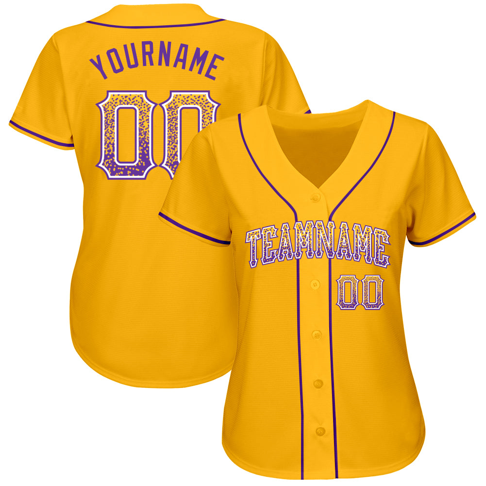 Custom Gold Purple-White Authentic Drift Fashion Baseball Jersey view 2