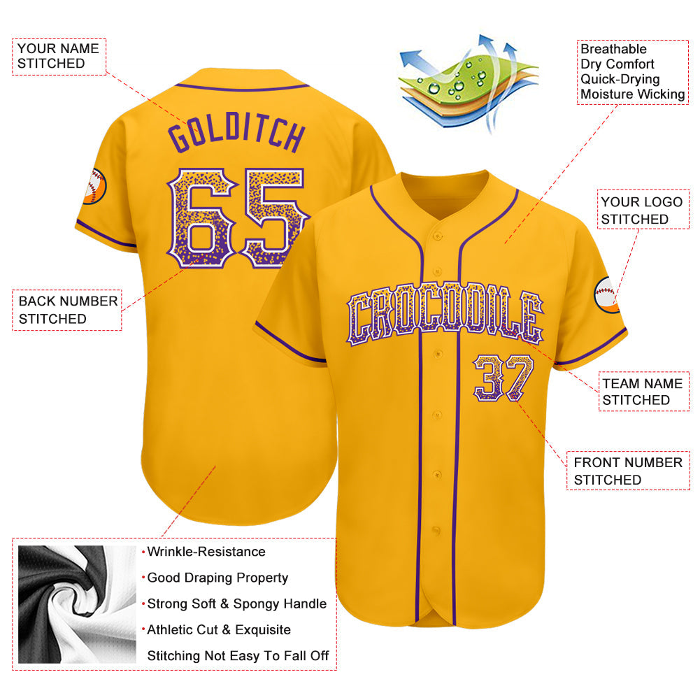 Custom Gold Purple-White Authentic Drift Fashion Baseball Jersey view 3
