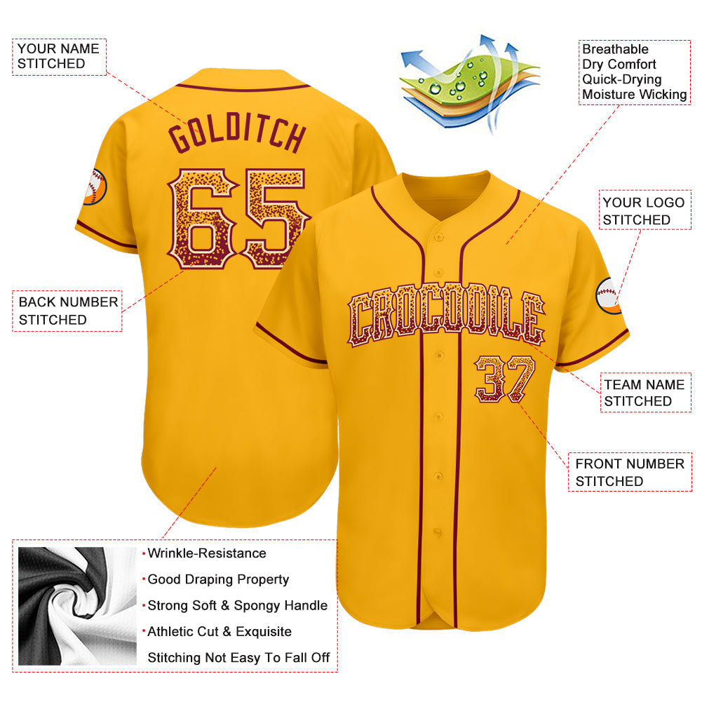 Custom Gold Crimson-Cream Authentic Drift Fashion Baseball Jersey view 3