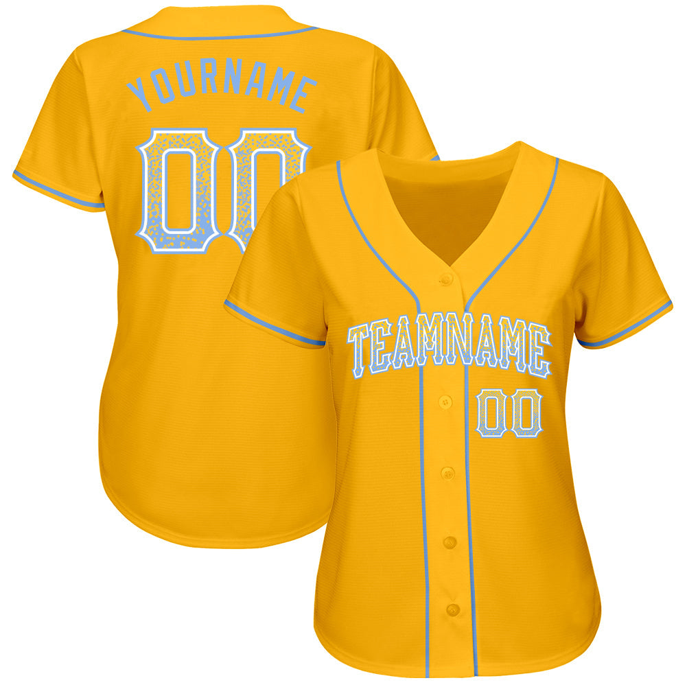Custom Gold Light Blue-White Authentic Drift Fashion Baseball Jersey view 2