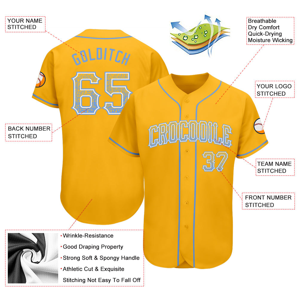 Custom Gold Light Blue-White Authentic Drift Fashion Baseball Jersey view 3