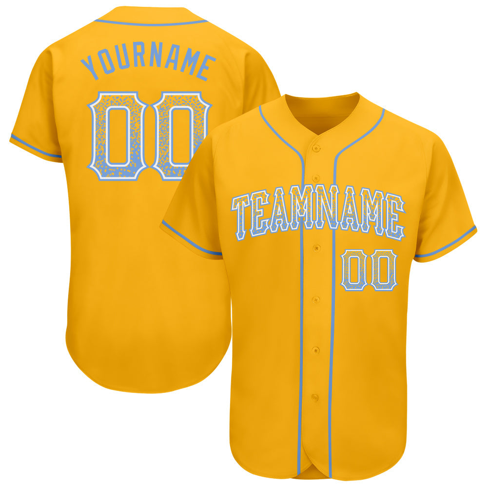Custom Gold Light Blue-White Authentic Drift Fashion Baseball Jersey - Main View