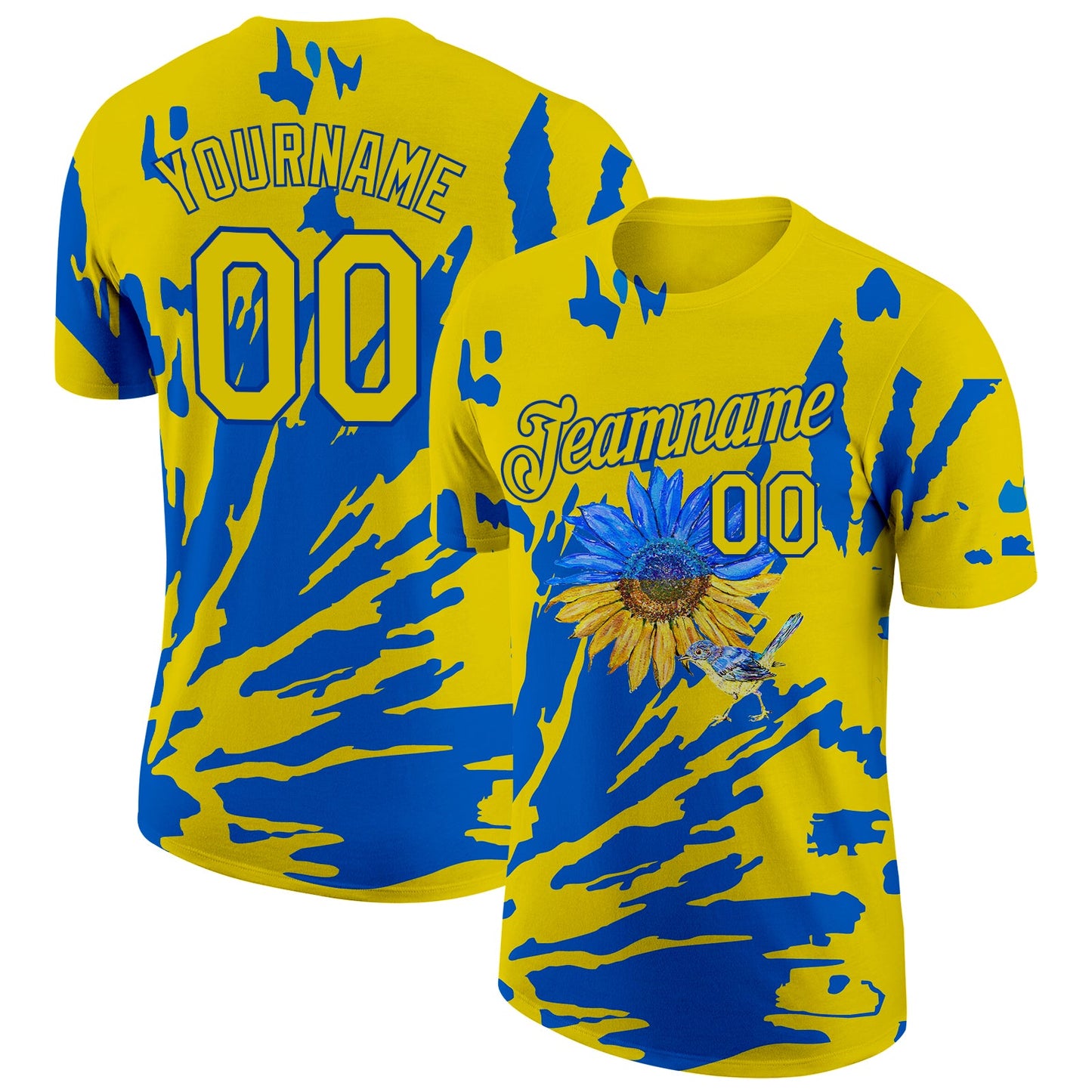 Custom 3D Pattern Design Ukraine Sunflower Nightingale Performance T-Shirt - Main View