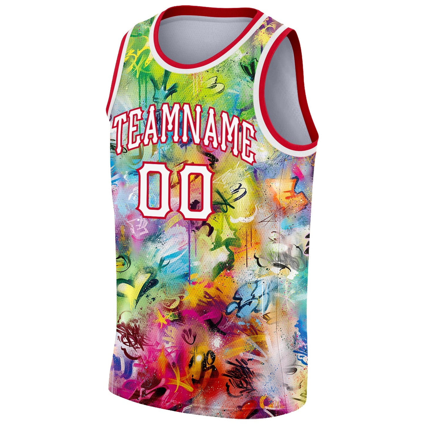 Custom Scratch Graffiti Pattern White-Red 3D Authentic Basketball Jersey view 5