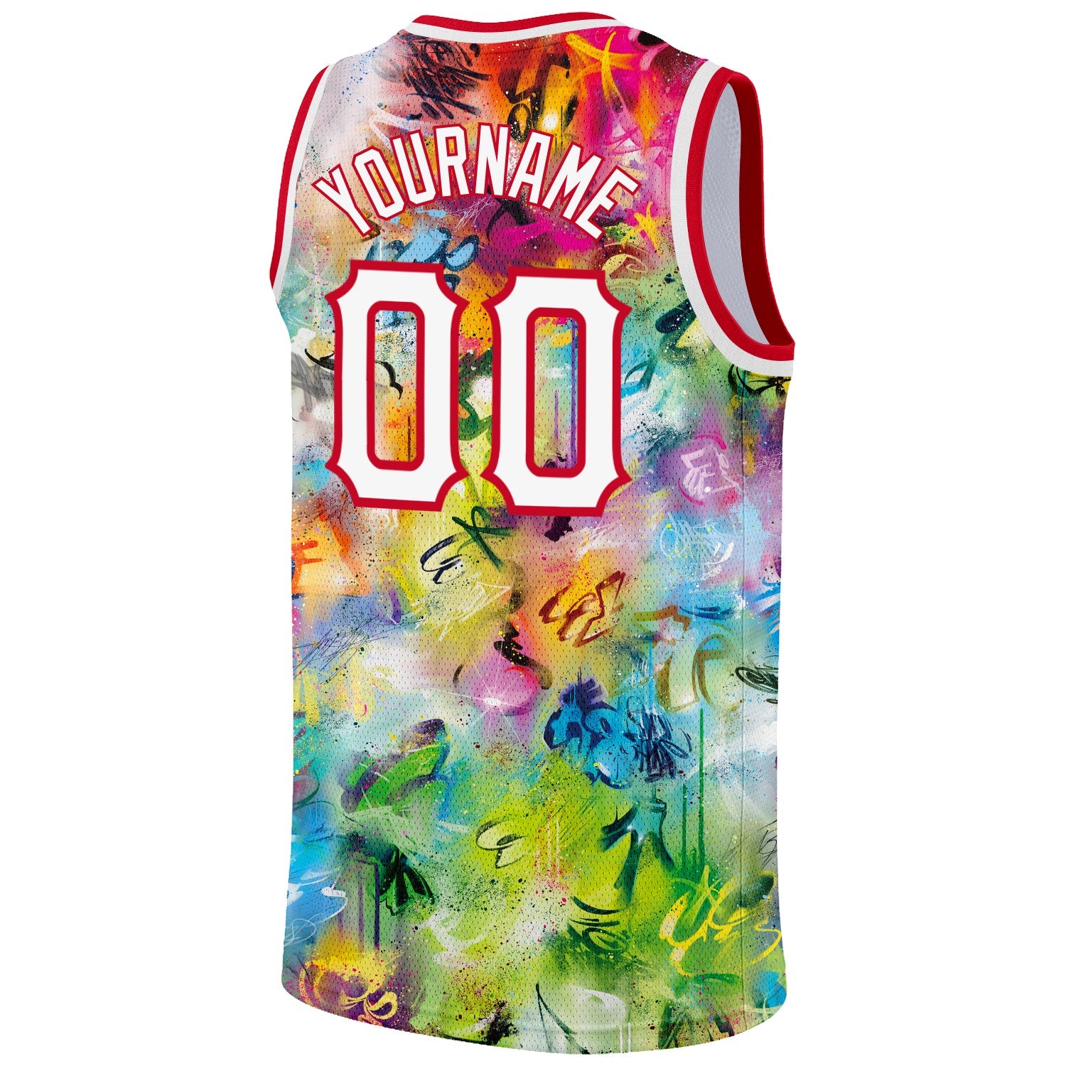 Custom Scratch Graffiti Pattern White-Red 3D Authentic Basketball Jersey view 6