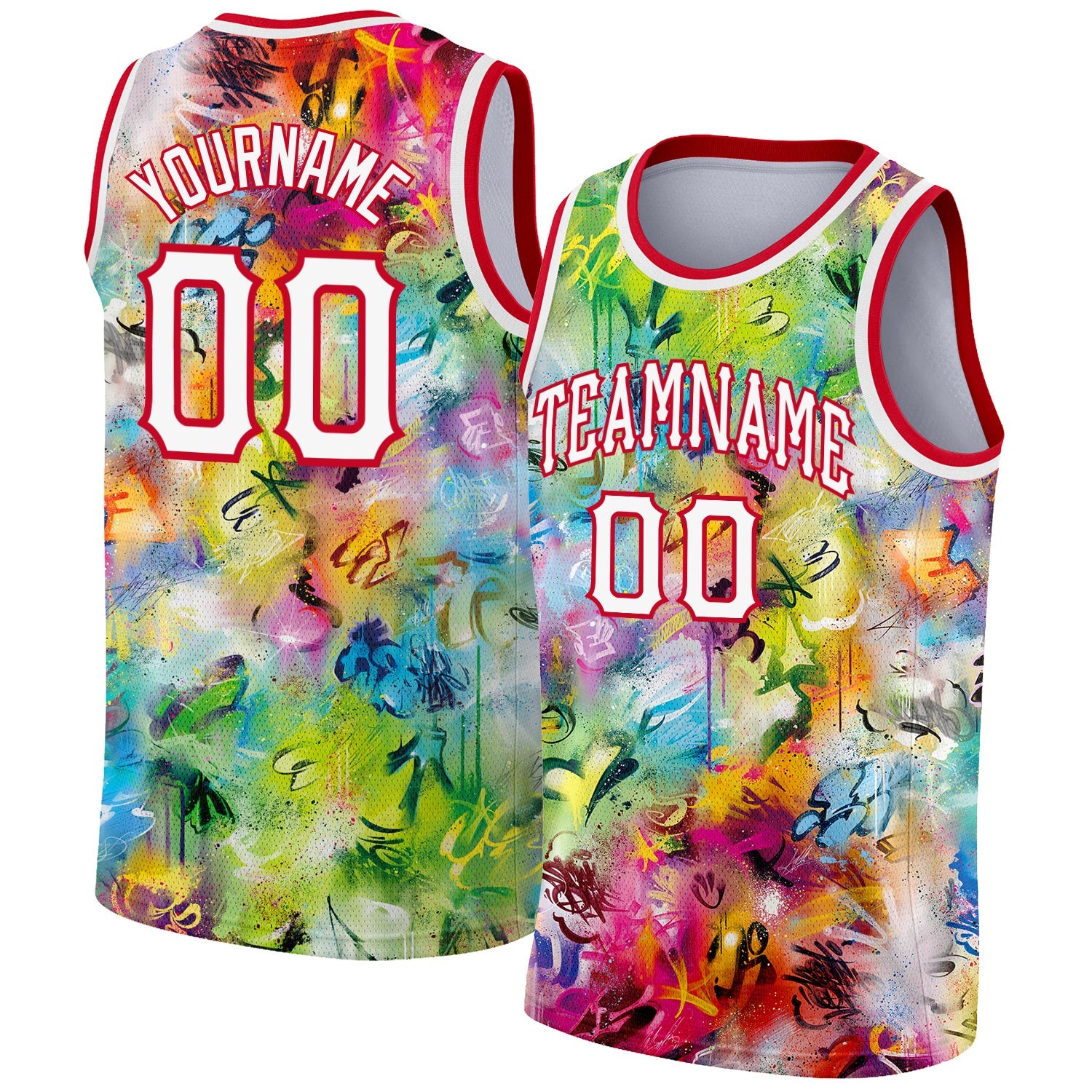 Custom Scratch Graffiti Pattern White-Red 3D Authentic Basketball Jersey - Main View