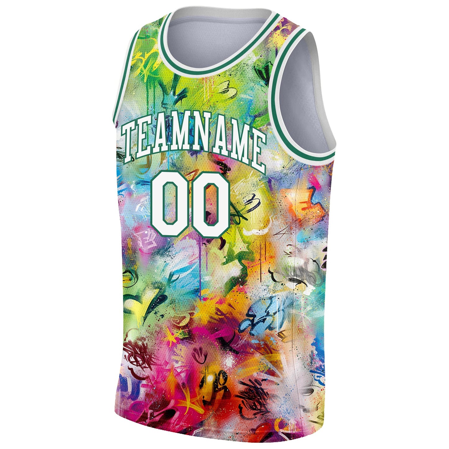 Custom Scratch Graffiti Pattern White-Kelly Green 3D Authentic Basketball Jersey view 5