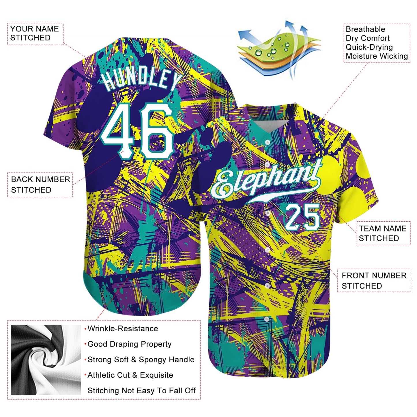 Custom Graffiti Abstract Urban Pattern White-Teal 3D Authentic Baseball Jersey view 3