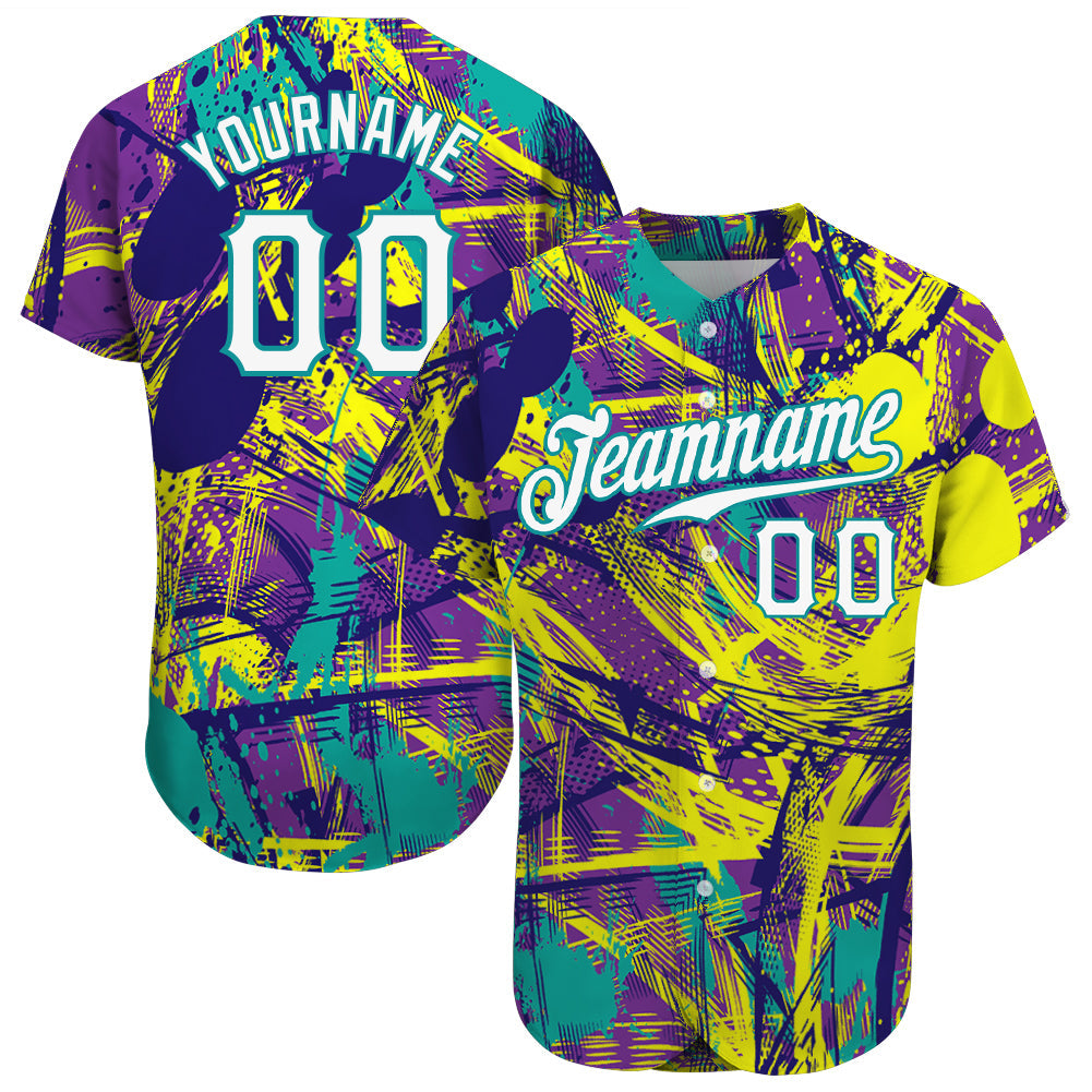 Custom Graffiti Abstract Urban Pattern White-Teal 3D Authentic Baseball Jersey - Main View