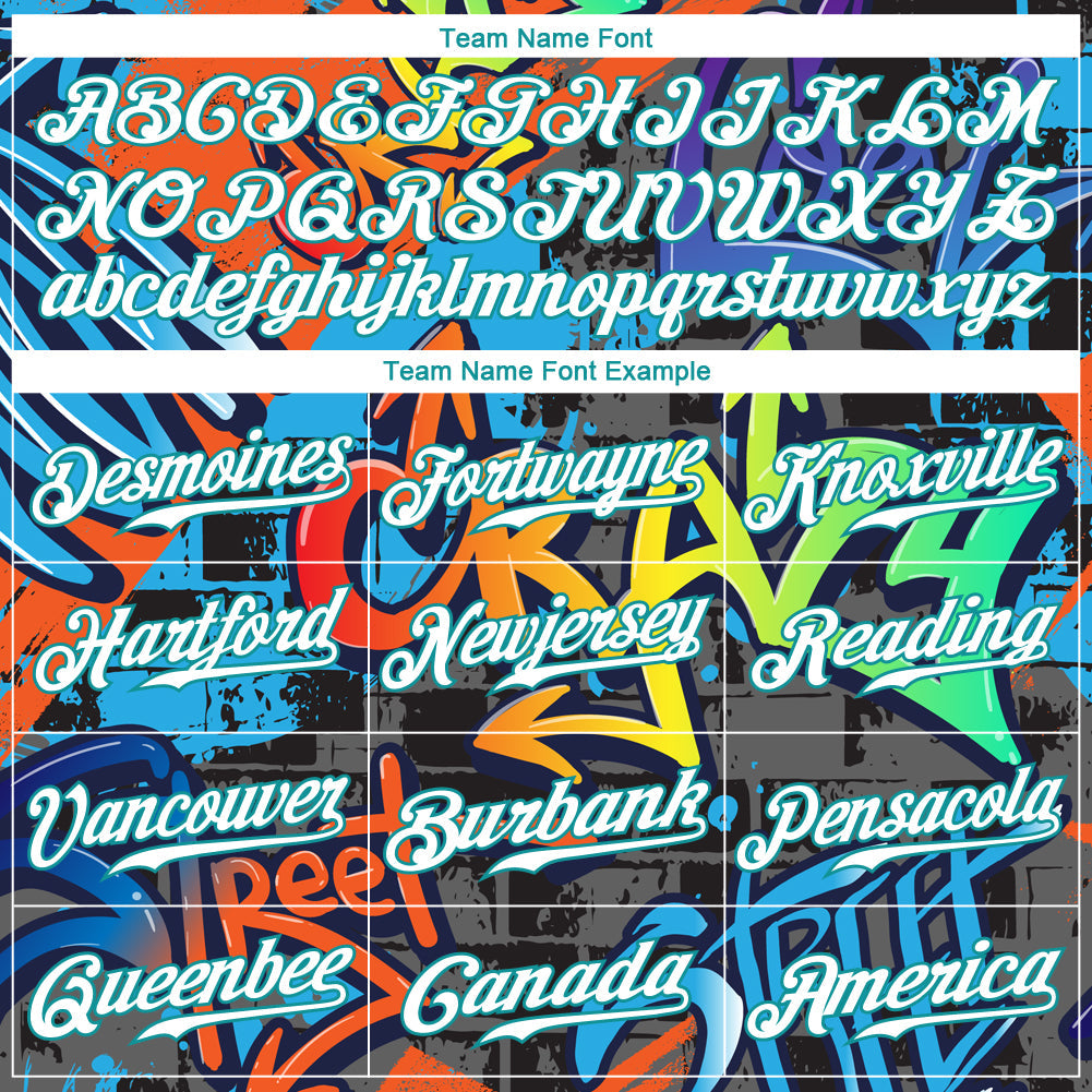 Custom Graffiti Geometric Pattern White-Teal 3D Authentic Baseball Jersey view 4