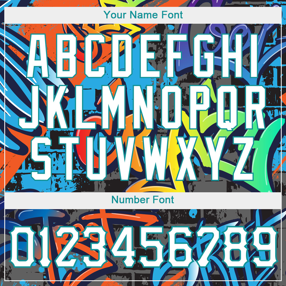 Custom Graffiti Geometric Pattern White-Teal 3D Authentic Baseball Jersey view 5