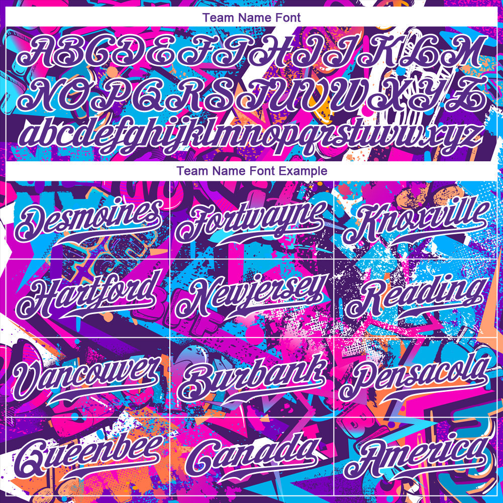 Custom Graffiti Words Pattern White-Purple 3D Authentic Baseball Jersey view 4