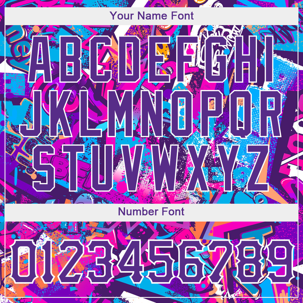 Custom Graffiti Words Pattern White-Purple 3D Authentic Baseball Jersey view 5