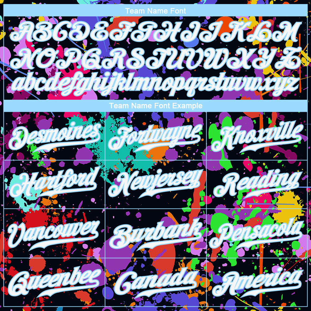 Custom Splashes Graffiti Pattern White-Light Blue 3D Authentic Baseball Jersey view 5