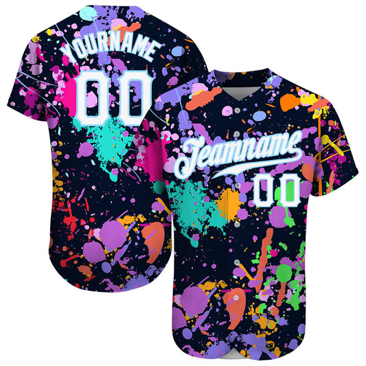 Custom Splashes Graffiti Pattern White-Light Blue 3D Authentic Baseball Jersey - Main View
