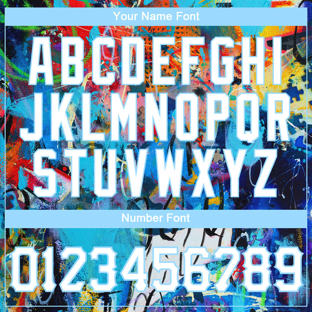 Custom Abstract Graffiti White-Light Blue 3D Authentic Baseball Jersey view 5