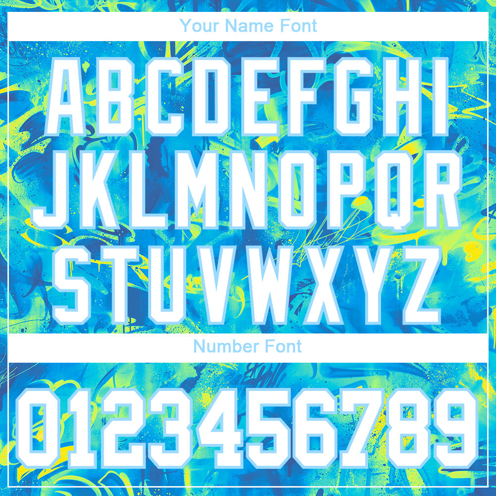 Custom Scratch Graffiti Pattern White-Light Blue 3D Authentic Baseball Jersey view 5