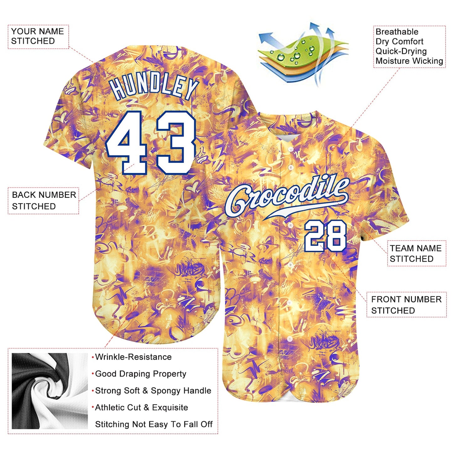 Custom Scratch Graffiti Pattern White-Royal 3D Authentic Baseball Jersey view 3